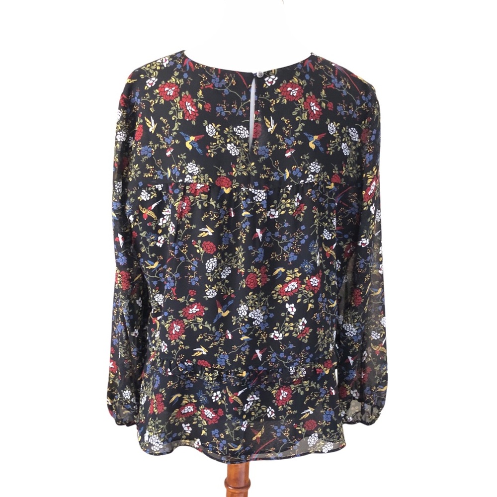 MADEWELL Sheer-Sleeve Ruffle Peplum Top in Finch Floral Sz XL - Picture 4 of 12